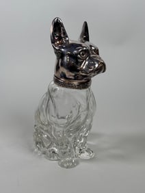 Silver Mounted Glass French Bull Dog Form Decanter