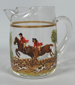 Hand Painted Equestrian Glass Pitcher