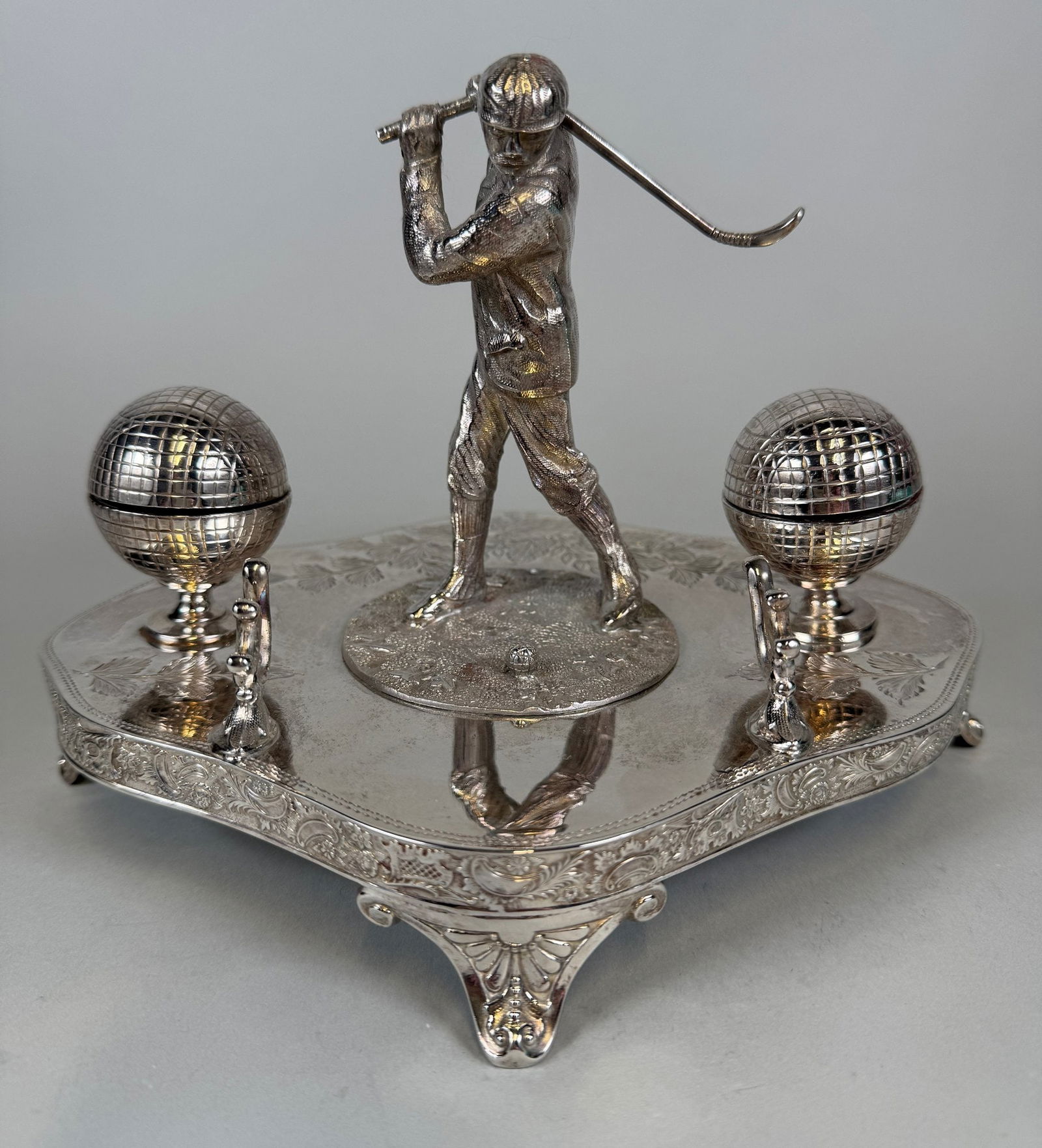 James Deakin & Sons Sheffield Silverplate Figural Golfer Inkwell