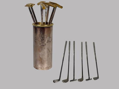 Ralph Lauren The Polo Bar Cocktail Sticks In Caddy With Golf Club Form Cocktail Stirrers (6): Length: 5 inches and 6 1/4