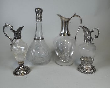 Silver Mounted Ewers And A Decanter (4)