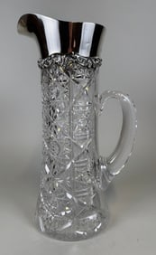 Sterling Silver Mounted American Brilliant Cut Crystal Jug