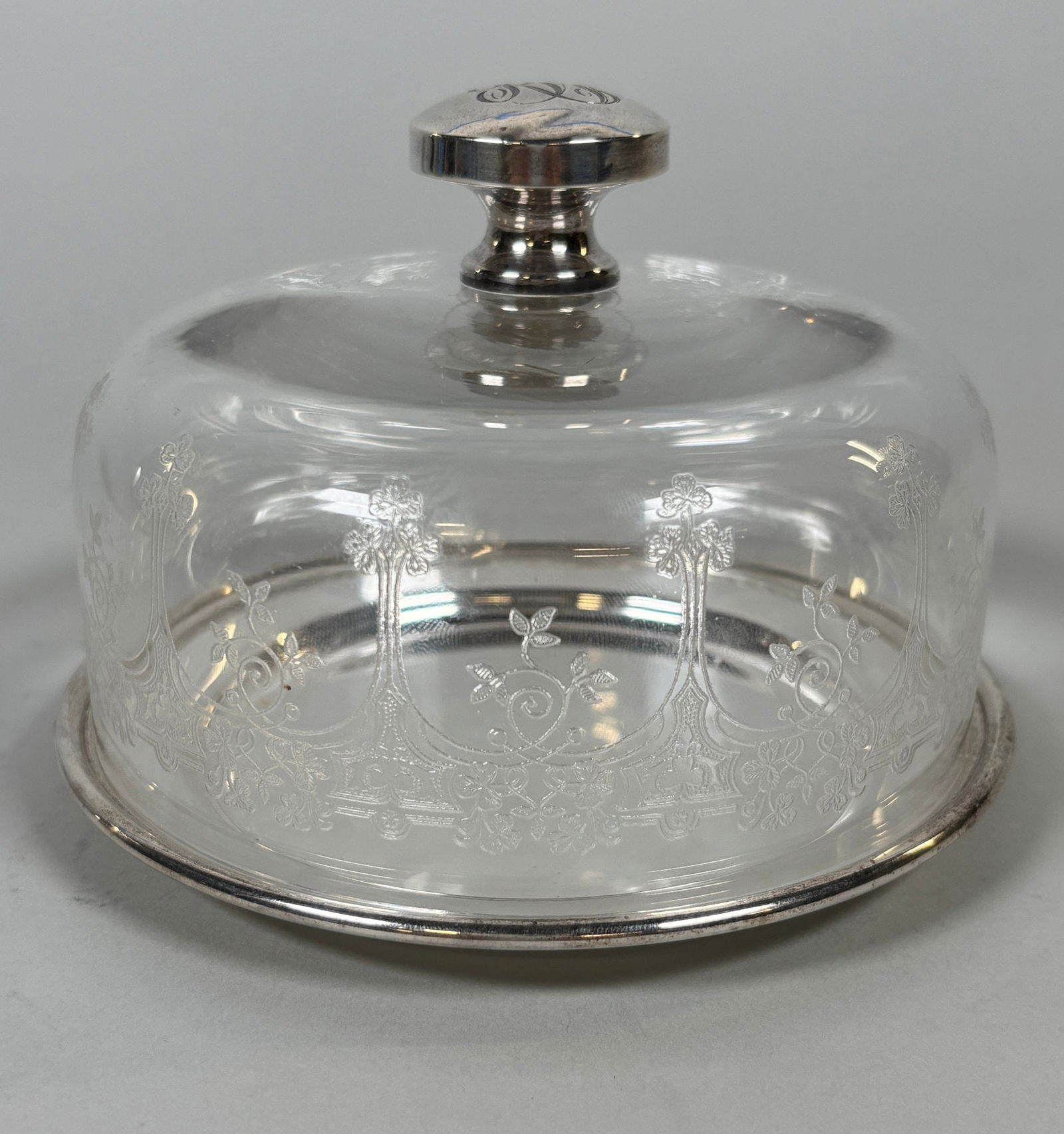 Sterling Silver And Etched Glass Covered Cheese Dish (1 of 4)