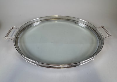 Coin Silver And Glass Circular Tray, Monogrammed