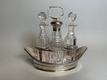 Sterling Silver And Cut Glass Cruet Set
