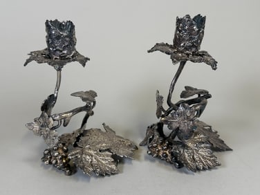 Pair Of Arthur Court Pewter Grapevine Candlestick Holders