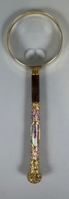 Gilt Metal Mounted Magnifying Glass With Inset Enamel And Faux Tortue