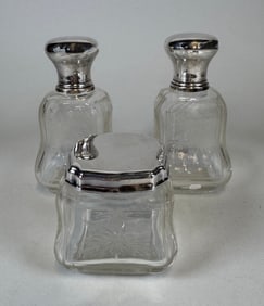 Set Of Silver Mounted Vanity Bottles And Box (3)
