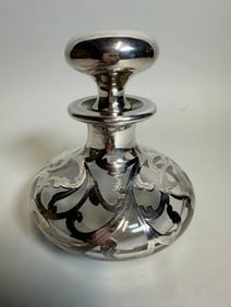 Silver Overlaid Glass Perfume Bottle