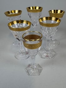 Moser Boxed Set Of Crystal And Gold Rimmed Cordials (6)