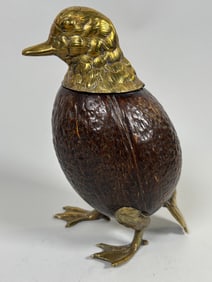 Brass Mounted Coconut Shell Duck Ink Pot