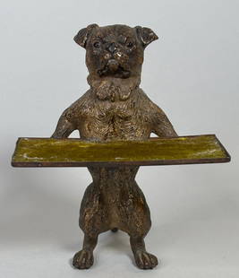 Vienna Cold Painted Bulldog Card Holder: Stamped on underside: Geschutzt H: 5 x w: 3 3/4 x d: 2 3/4 inches