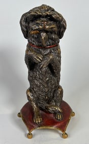 19th / 20th Century Bronze Spaniel Tabletop Match Dispenser