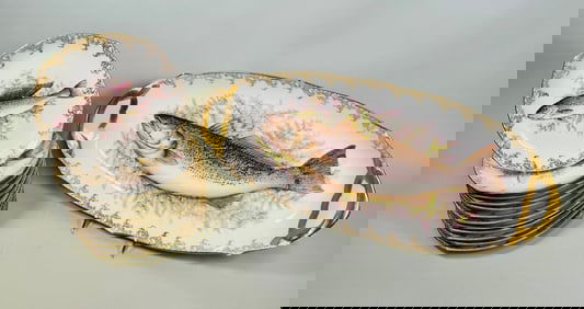 Continental Porcelain Fish Set, Including 12 Fish Plates And A Platter (13)