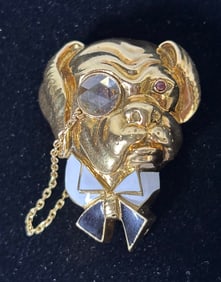 Van Cleef And Arpels Gold, Enamel And Diamond Bulldog Pin