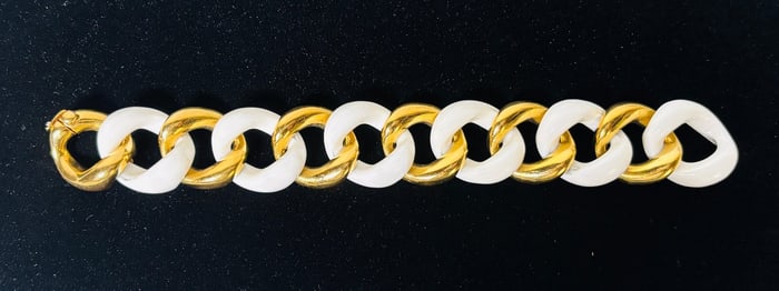 Seaman Schepps 18K Yellow Gold & White Link Bracelet
