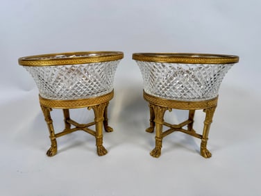 Pair Of Empire Style Gilt-Bronze-Mounted Cut Glass Flaring Bowls