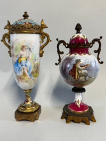 Two Sevres Style Porcelain And Bronze Urns