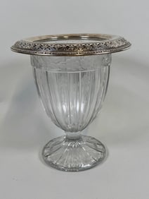 Etched Crystal Urn With Everted Sterling Silver Rim