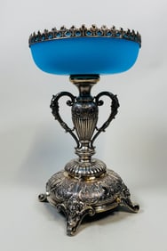 Silver And Blue Opaline Glass Centerpiece