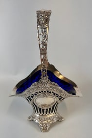 Sterling Silver Basket With Cobalt Glass Liner