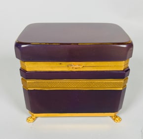 French Gilt-Bronze Mounted Purple Opaline Glass Casket