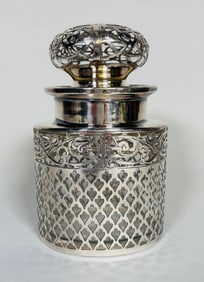 English Sterling Silver Deposit Perfume Bottle With Stopper, Monogramed S, C. Late 19th-Early 20th