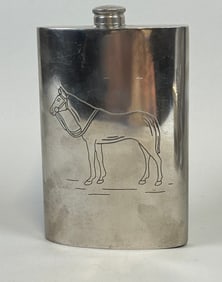 Sheffield Pewter 10 Oz Flask With Horse Design