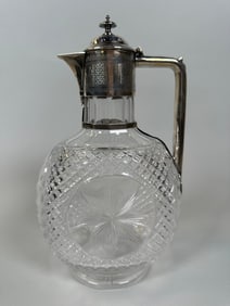 English Engraved Sterling Silver Mounted Cut Crystal Ewer