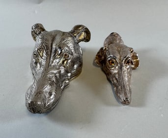 Pair Of Silver Tone Vienna Bronze Dog Head Letter Clips
