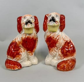 Pair Of Staffordshire Spaniels, Late 19th/Early 20th Century
