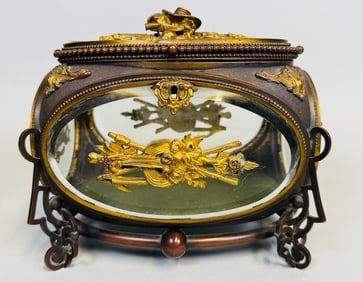 Morfau (France) Ormolu And Glass Jewelry Box, Late 19th Century