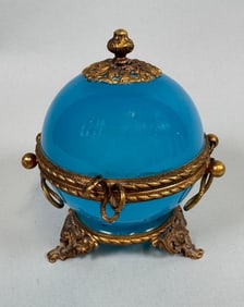 Paris Blue Opaline Glass Ormolu Mounted Spherical Box, C 19th Century