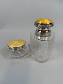 English And Continental Yellow Guilloche Enamel And Sterling Silver Dresser Boxes (2)