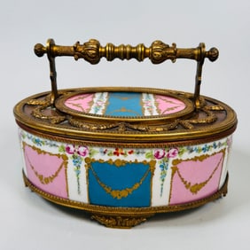 Sevres Style Gilt Metal Mounted Porcelain Box, C. 20th Century
