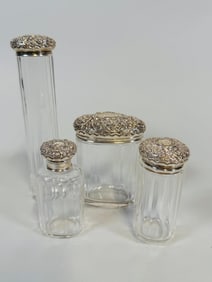 H. Matthews, Birmingham, Sterling Silver And Glass Four Piece Partial Vanity Set, 1903