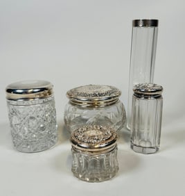 Collection Of Sterling Silver And Cut Glass Vanity Items (4)