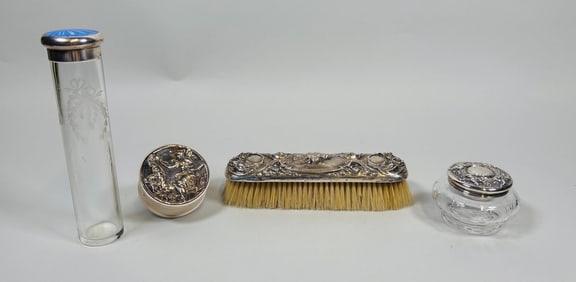 Sterling Silver Mounted Vanity Items With One Victorian Bottle (4)