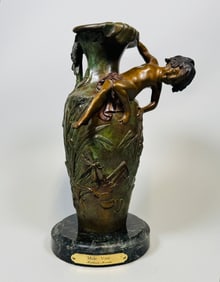 Mathurin Moreau Sculptural Bronze Male Vase, 20th Century
