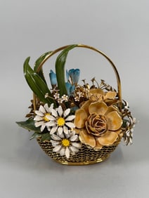 Flowers Of The Seasons Summer Bouquet Enamel Basket By Gloria Vanderbilt, 1977