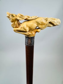 Victorian Carved Walking Stick With Silver Ferrule
