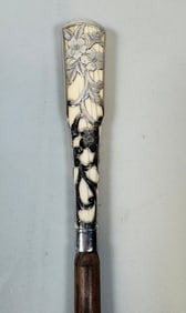 WH Lyon Sterling Silver Mounted Carved Dress Walking Stick, 1890-1920