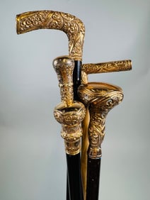 Collection Of Gilt-Metal Dress Walking Sticks C. 19th Century