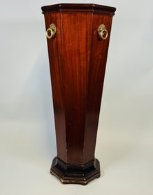 Mahogany Octagonal Umbrella Stand With Masks And Rings