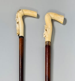 Two Carved Walking Sticks, C 19th Century