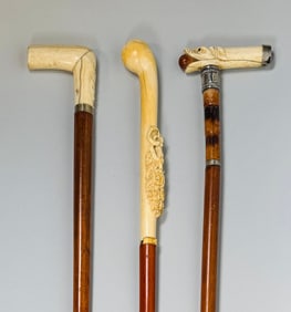 Collection Of Carved Walking Sticks, C. 19th Century