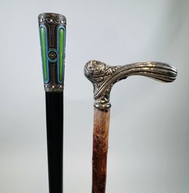A Cloisonne Enamel And A Manchester Silver Co. Mounted Walking Stick (2)