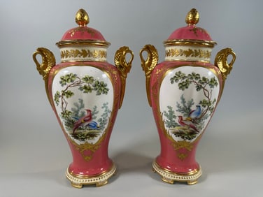 Pair Of Copelands Spode Porcelain Covered Urns