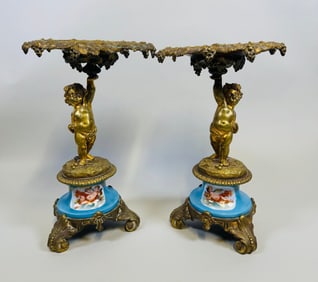 Pair Of French Sevres Style Porcelain Mounted And Gilt Bronze Compotes, Late 19th Century