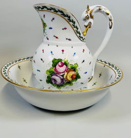 JD Dumont Limoges Porcelain Pitcher And Washbasin